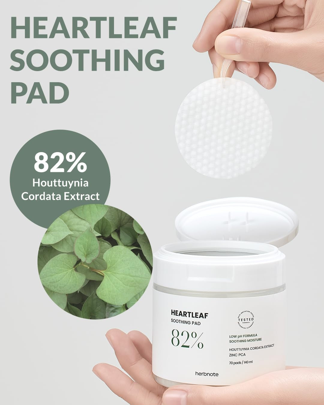 Heartleaf Soothing Moisture Pad - Enriched with 80% Low-Temperature Extracted Heartleaf & Niacinamide for Acne Control - Zinc PCA, Quercitrin for Sensitivity Relief, 70 Pads