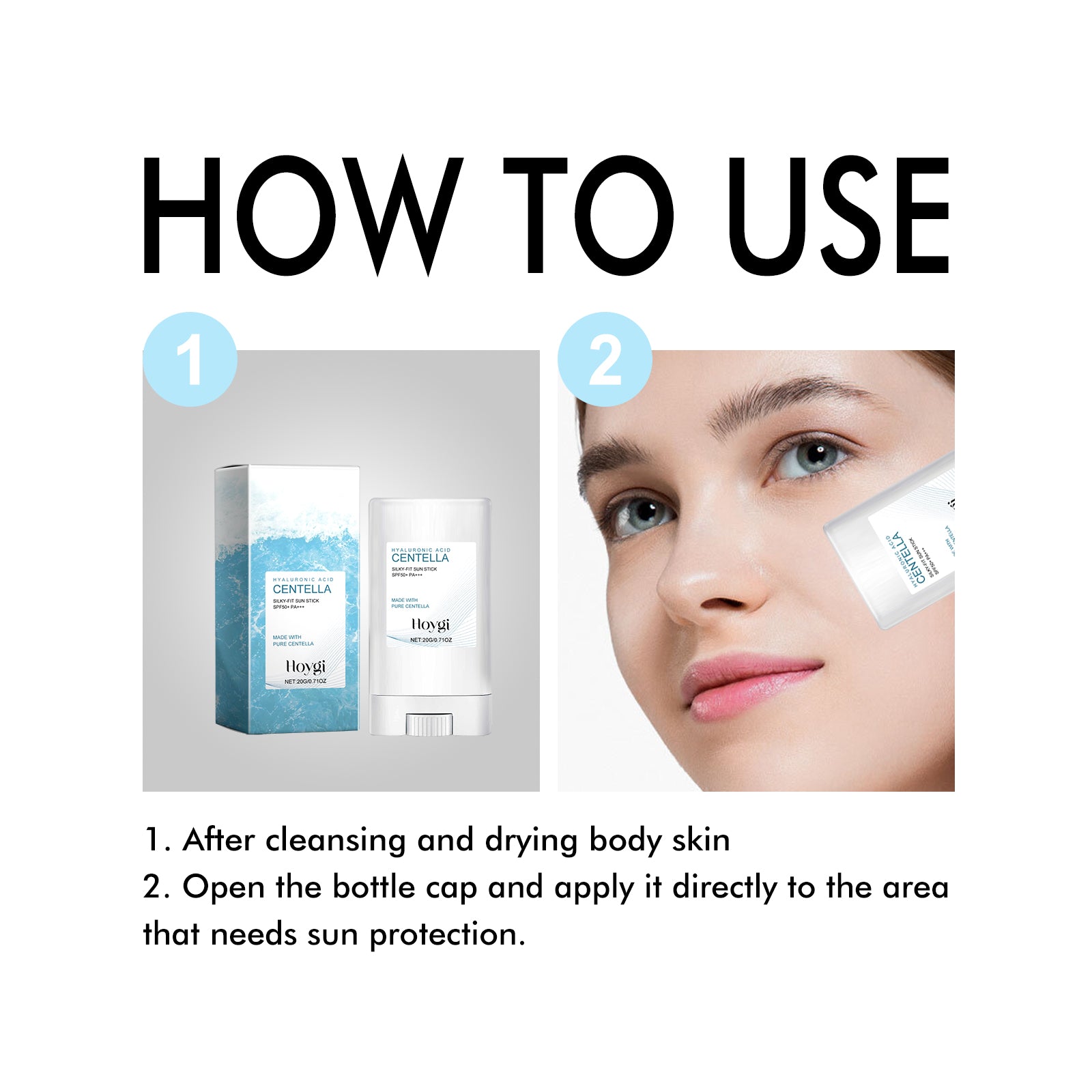 Hoygi Hyaluronic Acid Sunscreen Stick Gentle Moisturizing UV Protection for Sunburned and Reddened Skin