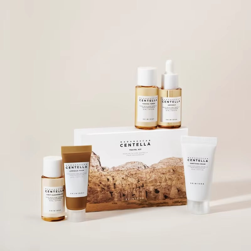 Kit de viaje SKIN1004 Centella de Madagascar: tónico, ampolla, crema calmante, aceite limpiador, espuma para ampollas, cuidado básico de la piel (mini, 5 unidades)