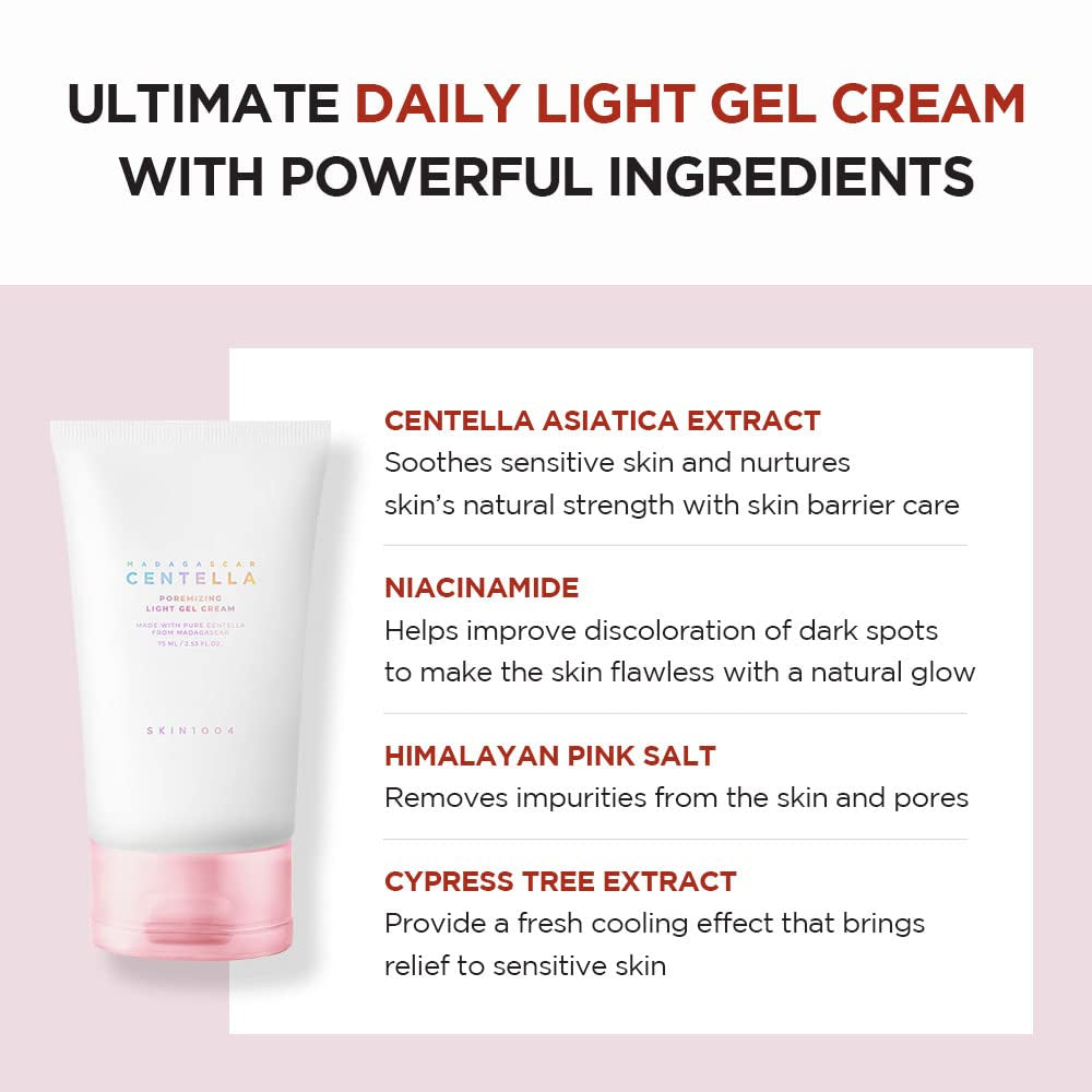 Crema gel ligera poremizante de centella de Madagascar 75 ml | Cierra los poros | Calma la piel irritada