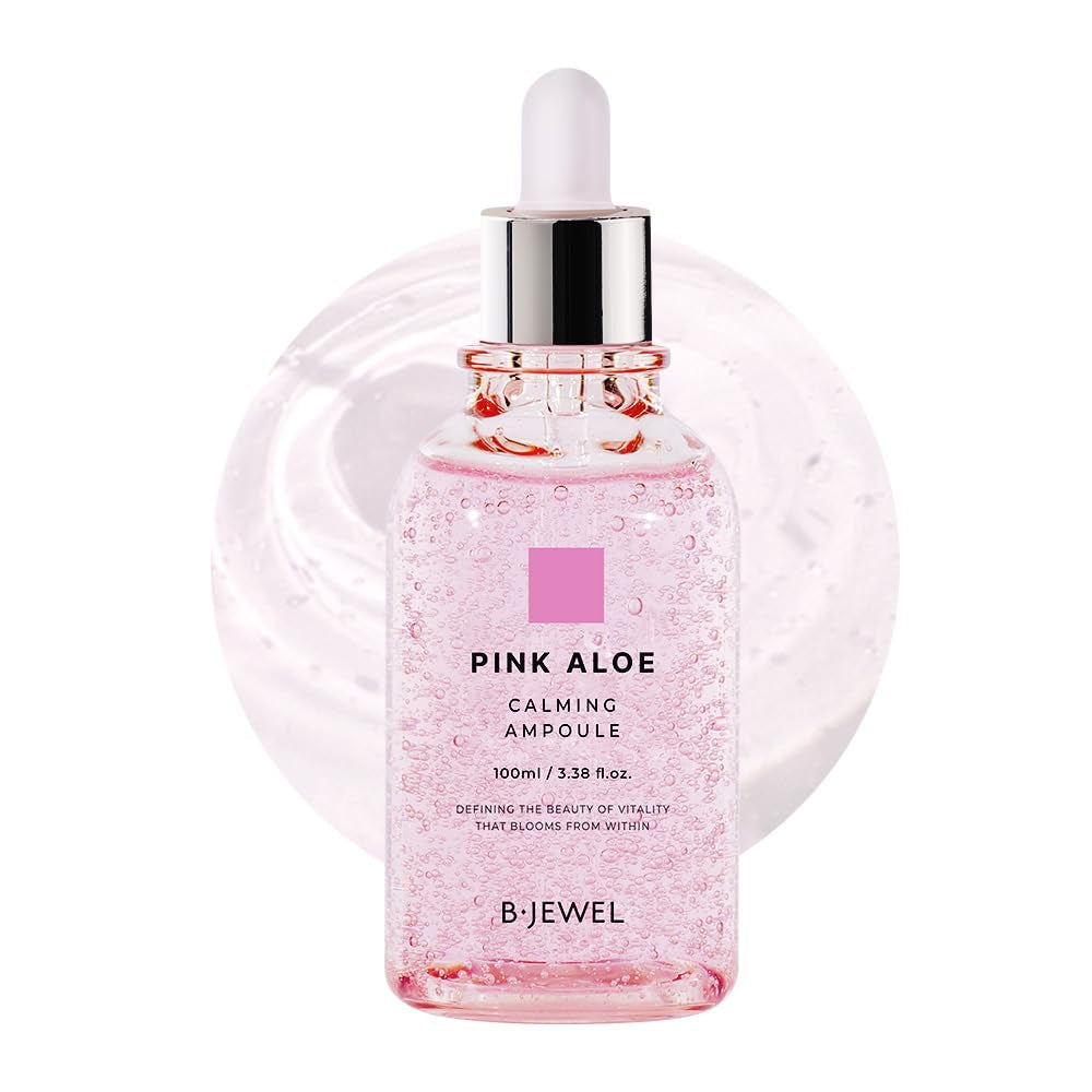 BJEWEL Korean Skincare Pink Aloe Calming Ampoule 100Ml – 72-Hour Hydration with Rare Pink Aloe & Centella – Soothing Serum for Sensitive Skin with Tea Tree, Fast-Absorbing & Non-Irritating Formula