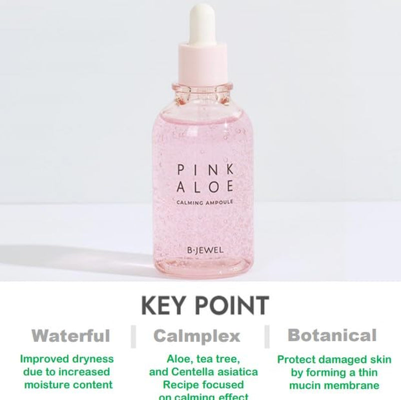 BJEWEL Korean Skincare Pink Aloe Calming Ampoule 100Ml – 72-Hour Hydration with Rare Pink Aloe & Centella – Soothing Serum for Sensitive Skin with Tea Tree, Fast-Absorbing & Non-Irritating Formula
